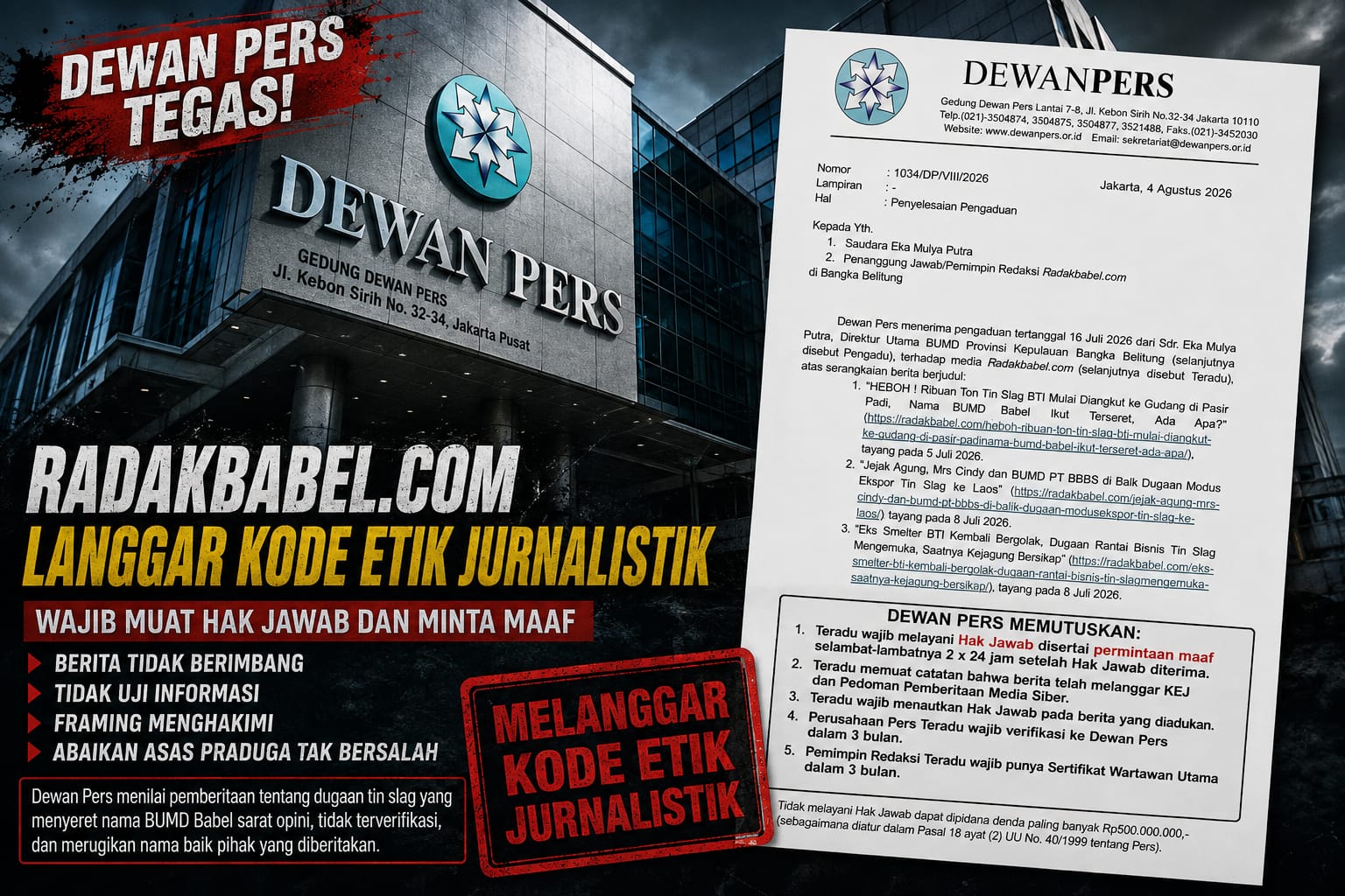 Putusan Dewan Pers Tegas: Radakbabel.com Melanggar Etika Jurnalistik dalam Pemberitaan Tin Slag 1 IMG 20260806 WA0121